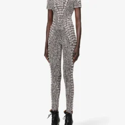 ALAIA Croc-embossed Slim-fit Stretch-woven Jumpsuit -Outlet Pique Style Store R04076366 NOIRMARRON ALT02