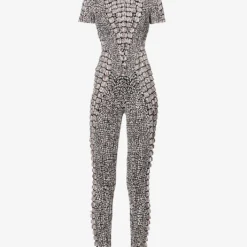 ALAIA Croc-embossed Slim-fit Stretch-woven Jumpsuit