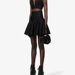 ALAIA Lace-up A-line Woven Midi Skirt -Outlet Pique Style Store R04076376 NOIRALAIA ALT01