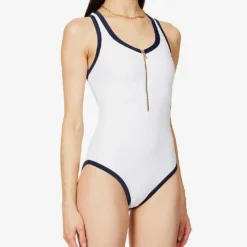 Bondi Beach Contrast-trim Swimsuit -Outlet Pique Style Store R04077235 WHITENAVY ALT02
