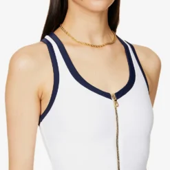 Bondi Beach Contrast-trim Swimsuit -Outlet Pique Style Store R04077235 WHITENAVY ALT04