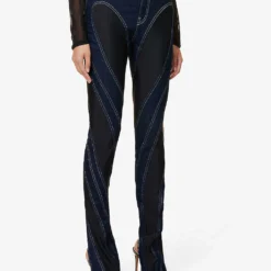 Mugler Spiral Seam-embellished Skinny High-rise Stretch-denim Jeans -Outlet Pique Style Store R04078213 DARKBLUEBLACK ALT02
