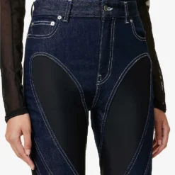 Mugler Spiral Seam-embellished Skinny High-rise Stretch-denim Jeans -Outlet Pique Style Store R04078213 DARKBLUEBLACK ALT04