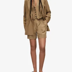 AllSaints Deri Lyn Wide-leg Mid-rise Woven Shorts -Outlet Pique Style Store R04080479 LIGHTKHAKIBR ALT01