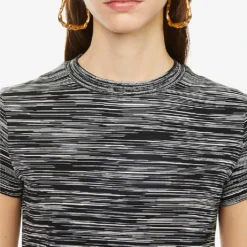 Missoni Space-dyed Short-sleeved Cotton-jersey T-shirt -Outlet Pique Style Store R04080665 BLACKWHITE ALT04
