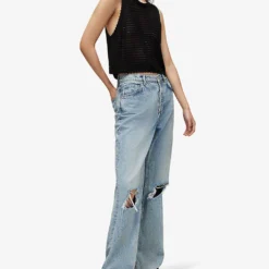 AllSaints Open-weave Mesh Cotton-blend Tank Top 7 AllSaints Open-weave Mesh Cotton-blend Tank Top -Outlet Pique Style Store R04082472 BLACK ALT02