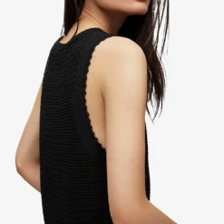 AllSaints Open-weave Mesh Cotton-blend Tank Top 8 AllSaints Open-weave Mesh Cotton-blend Tank Top -Outlet Pique Style Store R04082472 BLACK ALT03