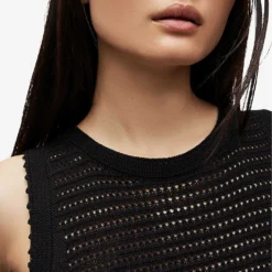 AllSaints Open-weave Mesh Cotton-blend Tank Top 9 AllSaints Open-weave Mesh Cotton-blend Tank Top -Outlet Pique Style Store R04082472 BLACK ALT04