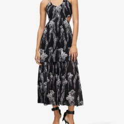 AllSaints Tatum Mia Floral-print Cut-out Crepe Midi Dress 7 AllSaints Tatum Mia Floral-print Cut-out Crepe Midi Dress -Outlet Pique Style Store R04082715 BLACK ALT02