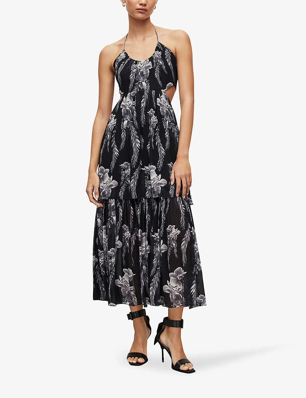 AllSaints Tatum Mia Floral-print Cut-out Crepe Midi Dress 3 AllSaints Tatum Mia Floral-print Cut-out Crepe Midi Dress - Image 3