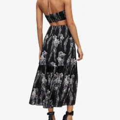 AllSaints Tatum Mia Floral-print Cut-out Crepe Midi Dress 8 AllSaints Tatum Mia Floral-print Cut-out Crepe Midi Dress -Outlet Pique Style Store R04082715 BLACK ALT03