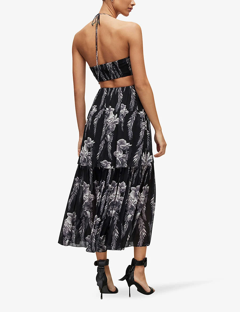 AllSaints Tatum Mia Floral-print Cut-out Crepe Midi Dress 4 AllSaints Tatum Mia Floral-print Cut-out Crepe Midi Dress - Image 4