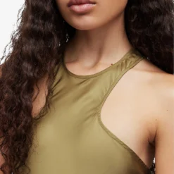 AllSaints Betina Racerback Satin Maxi Dress 9 AllSaints Betina Racerback Satin Maxi Dress -Outlet Pique Style Store R04082737 PALEOLIVEGRE ALT04