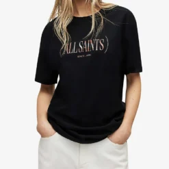 AllSaints Rila Boyfriend Logo-print Organic-cotton T-shirt -Outlet Pique Style Store R04085125 BLACK ALT02