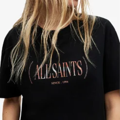 AllSaints Rila Boyfriend Logo-print Organic-cotton T-shirt -Outlet Pique Style Store R04085125 BLACK ALT04