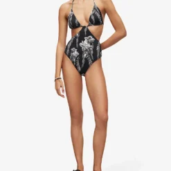AllSaints Peri Mia Cut-out Stretch Recycled-polyamide Swimsuit -Outlet Pique Style Store R04085129 BLACKWHITE ALT02