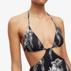 AllSaints Peri Mia Cut-out Stretch Recycled-polyamide Swimsuit -Outlet Pique Style Store R04085129 BLACKWHITE ALT04