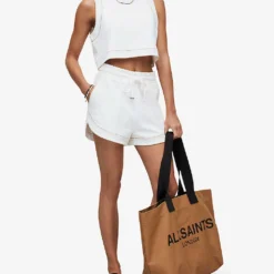 AllSaints Lila Crochet-trim Organic-cotton Shorts -Outlet Pique Style Store R04085137 CHALKWHITE ALT01