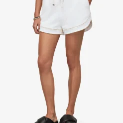 AllSaints Lila Crochet-trim Organic-cotton Shorts -Outlet Pique Style Store R04085137 CHALKWHITE ALT02
