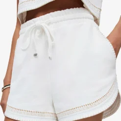 AllSaints Lila Crochet-trim Organic-cotton Shorts -Outlet Pique Style Store R04085137 CHALKWHITE ALT04