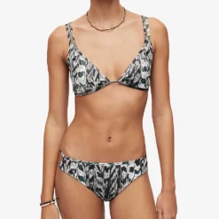 AllSaints Heidi Ines Graphic-print V-neck Stretch-woven Bikini -Outlet Pique Style Store R04085156 WHITEMONO ALT02