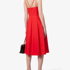 THEORY Square-neck Flared Stretch-cotton Blend Midi Dress -Outlet Pique Style Store R04085935 GRENADINE ALT01