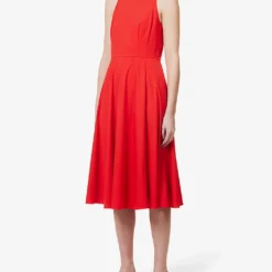 THEORY Square-neck Flared Stretch-cotton Blend Midi Dress -Outlet Pique Style Store R04085935 GRENADINE ALT02