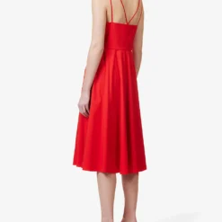 THEORY Square-neck Flared Stretch-cotton Blend Midi Dress -Outlet Pique Style Store R04085935 GRENADINE ALT03