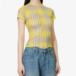 Check-pattern Slim-fit Stretch-recycled Polyester Top -Outlet Pique Style Store R04086800 DIONPLAID ALT02