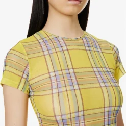Check-pattern Slim-fit Stretch-recycled Polyester Top -Outlet Pique Style Store R04086800 DIONPLAID ALT04