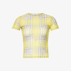 Check-pattern Slim-fit Stretch-recycled Polyester Top