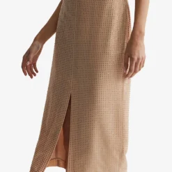 Reiss Brooklyn Stud-embellished Woven Midi Skirt -Outlet Pique Style Store R04086996 NUDE ALT04