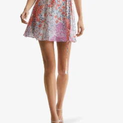 Reiss Elle Meadow-print Waist-tie Woven Mini Skirt -Outlet Pique Style Store R04087003 CORALWHITE ALT02