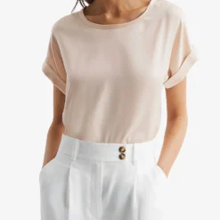 Reiss Helen Relaxed-fit Stretch-silk T-shirt -Outlet Pique Style Store R04087049 NUDE ALT02