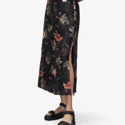 AllSaints Asta Floral-print Linen-blend Maxi Skirt -Outlet Pique Style Store R04087340 BLACK ALT02