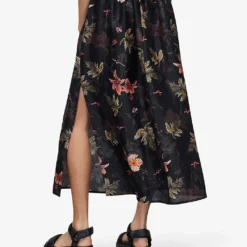 AllSaints Asta Floral-print Linen-blend Maxi Skirt -Outlet Pique Style Store R04087340 BLACK ALT03