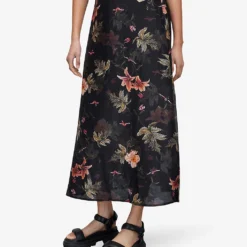 AllSaints Asta Floral-print Linen-blend Maxi Skirt -Outlet Pique Style Store R04087340 BLACK ALT04