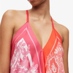 AllSaints Paloma Bandana-print Asymmetric-hem Recycled-polyester Midi Dress -Outlet Pique Style Store R04087366 DEEPREDORANG ALT04