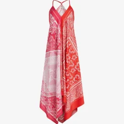 AllSaints Paloma Bandana-print Asymmetric-hem Recycled-polyester Midi Dress