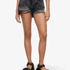 AllSaints Heidi High-rise Distressed-hem Denim Shorts -Outlet Pique Style Store R04087382 WASHEDBLACK ALT02