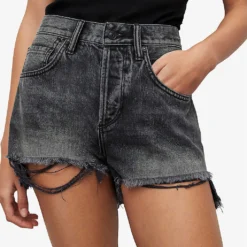 AllSaints Heidi High-rise Distressed-hem Denim Shorts -Outlet Pique Style Store R04087382 WASHEDBLACK ALT04
