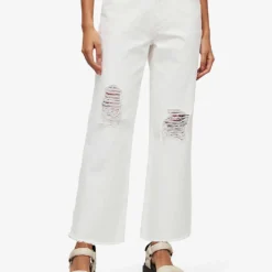 AllSaints Hailey Destroy High-rise Tapered-leg Organic-cotton Jeans -Outlet Pique Style Store R04087409 WHITE ALT02
