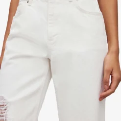 AllSaints Hailey Destroy High-rise Tapered-leg Organic-cotton Jeans -Outlet Pique Style Store R04087409 WHITE ALT04