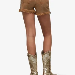 AllSaints Heidi Stud-embellished Raw-hem Cotton-blend Shorts -Outlet Pique Style Store R04087413 LIGHTBROWN ALT03