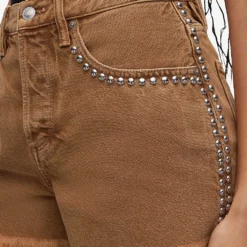 AllSaints Heidi Stud-embellished Raw-hem Cotton-blend Shorts -Outlet Pique Style Store R04087413 LIGHTBROWN ALT04