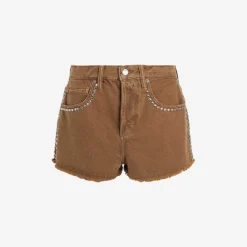 AllSaints Heidi Stud-embellished Raw-hem Cotton-blend Shorts