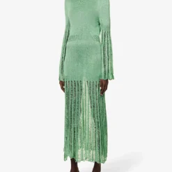 Dropped-hem Relaxed-fit Knitted Maxi Dress -Outlet Pique Style Store R04089684 GREEN ALT02