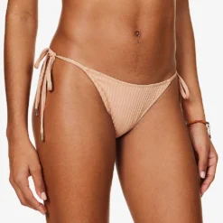 Melissa Odabash Miami Gold-toned Hardware Stretch-woven Bikini Bottoms -Outlet Pique Style Store R04090040 TANRIBBED ALT02