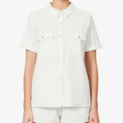 Melissa Odabash Tori Logo-plaque Cotton-blend Shirt -Outlet Pique Style Store R04090069 WHITE ALT02