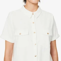 Melissa Odabash Tori Logo-plaque Cotton-blend Shirt -Outlet Pique Style Store R04090069 WHITE ALT04